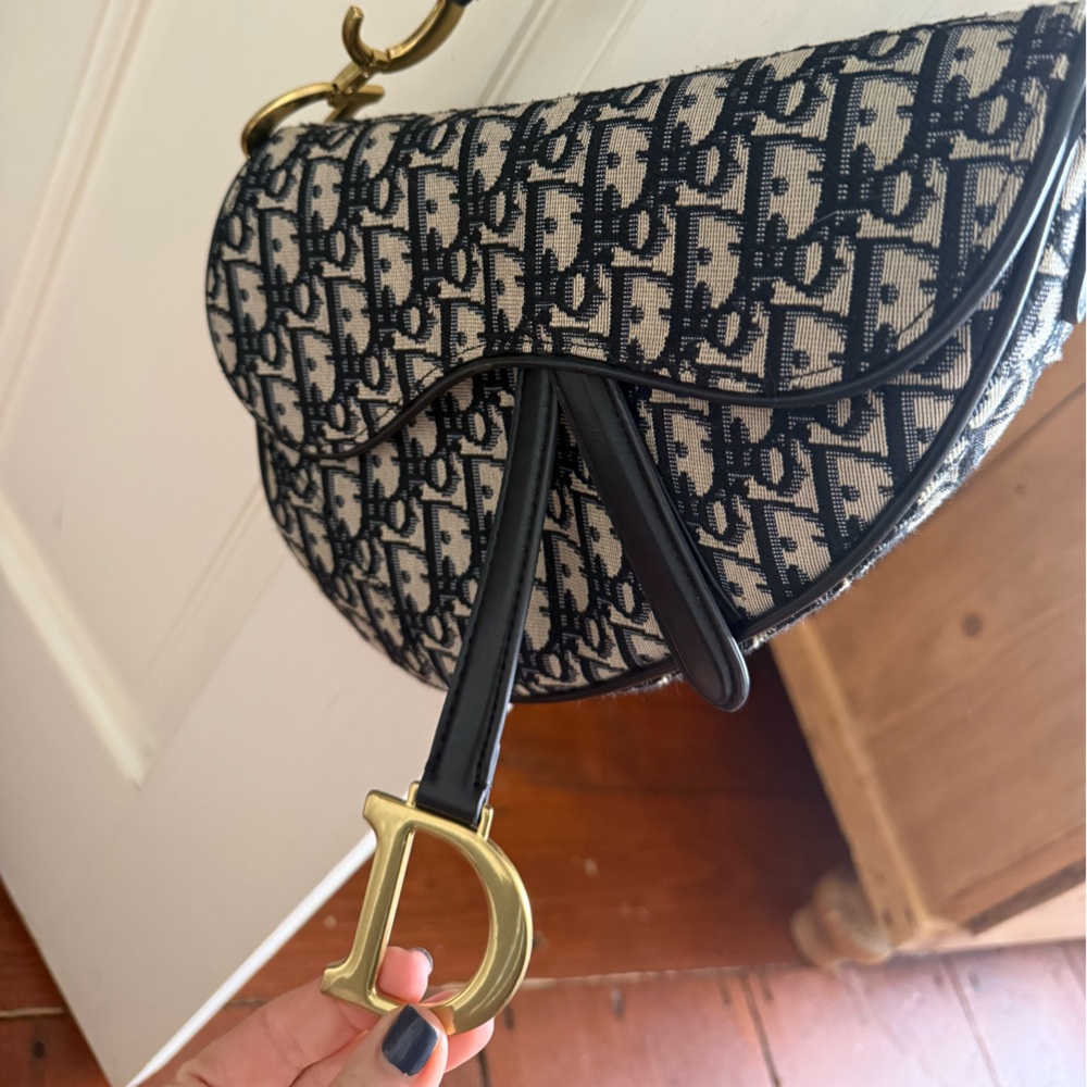 Dior Monogram Black and Cream Saddle Bag